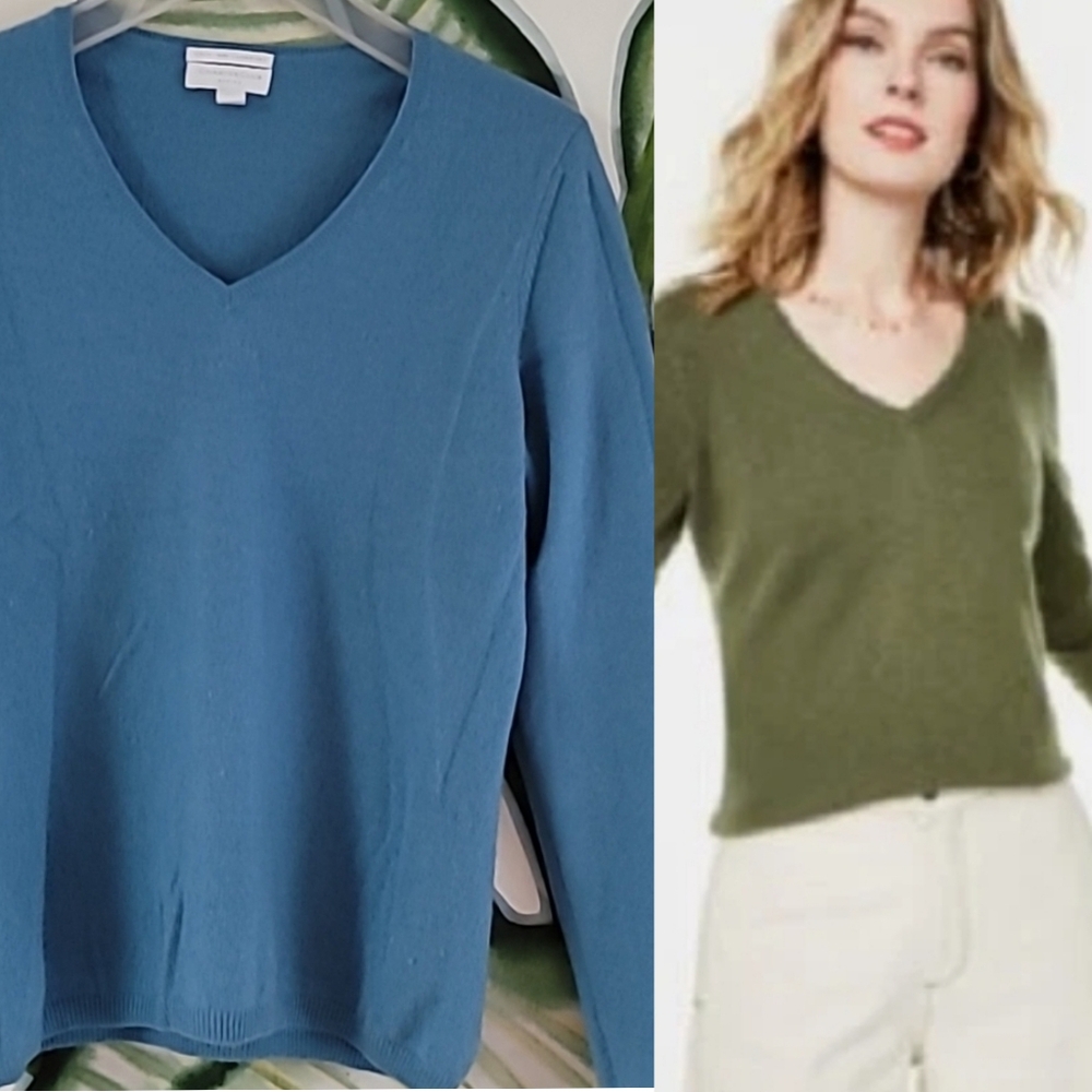Charter Club Womens V Neck Cashmere Sweater Blue, Size Petite Small